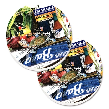 Carolines Treasures Crab in the Middle Set of 2 Cup Holder Car Coaster 1008CARC